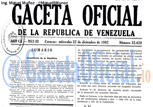 Gaceta Oficial 32629 del 22 Diciembre 1982