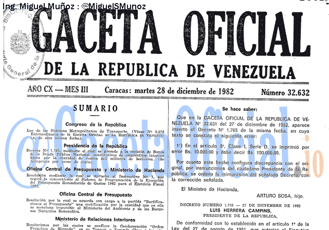 Gaceta Oficial 32632 del 28 Diciembre 1982