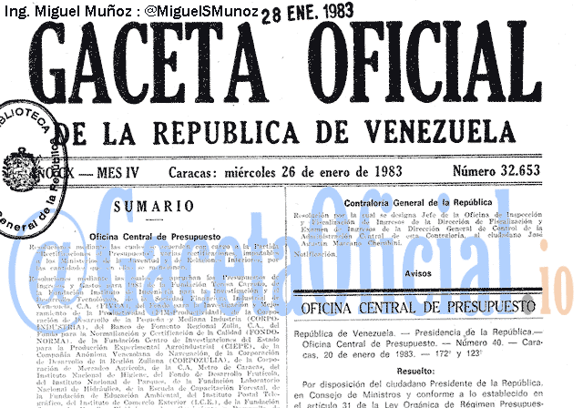 Gaceta Oficial 32653 del 26 Enero 1983