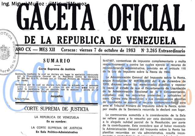 Gaceta Oficial 3265 del 7 Octubre 1983
