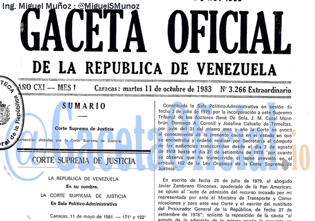 Gaceta Oficial 3266 del 11 Octubre 1983
