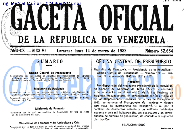 Gaceta Oficial 32684 del 14 Marzo 1983
