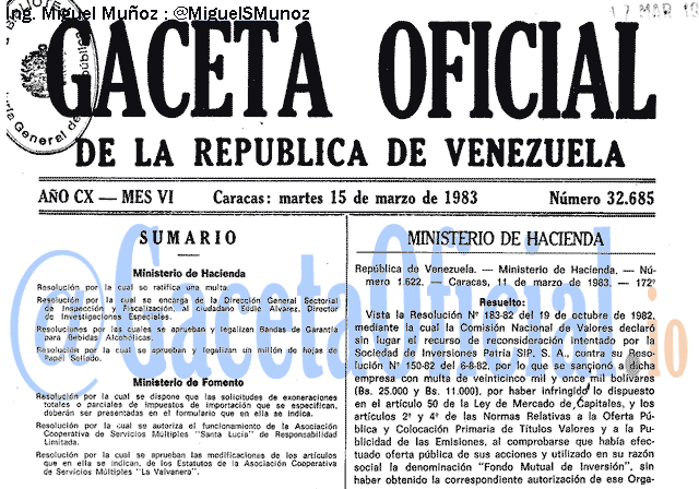 Gaceta Oficial 32685 del 15 Marzo 1983