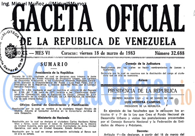 Gaceta Oficial 32688 del 18 Marzo 1983