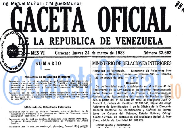 Gaceta Oficial 32692 del 24 Marzo 1983