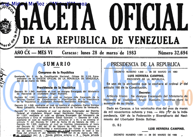 Gaceta Oficial 32694 del 28 Marzo 1983