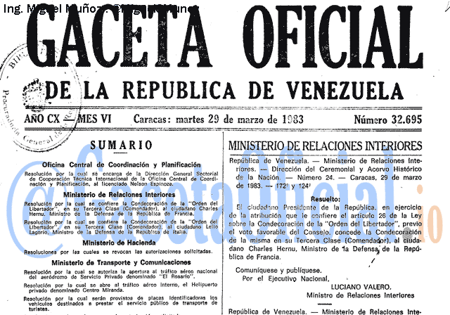 Gaceta Oficial 32695 del 29 Marzo 1983