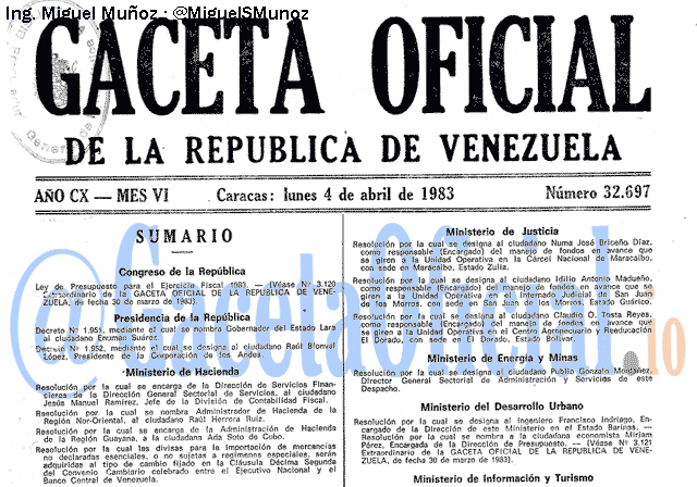 Gaceta Oficial 32697 del 4 Abril 1983