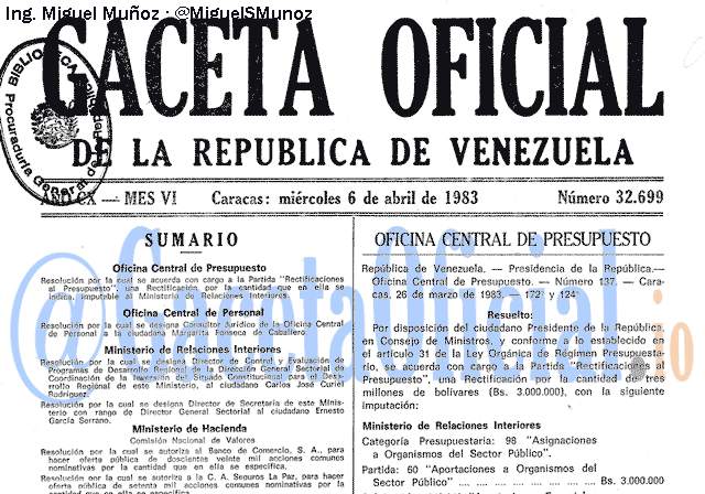 Gaceta Oficial 32699 del 6 Abril 1983