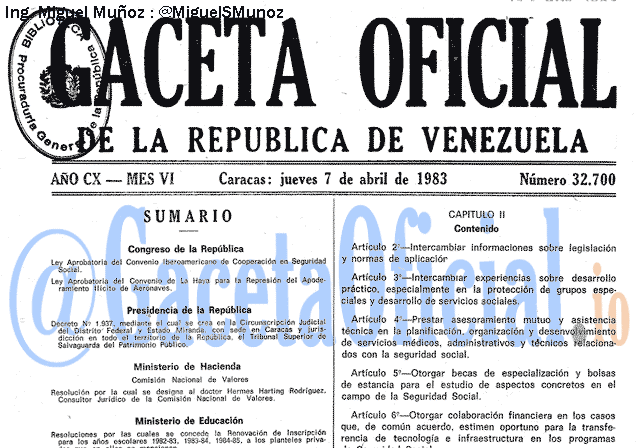 Gaceta Oficial 32700 del 7 Abril 1983
