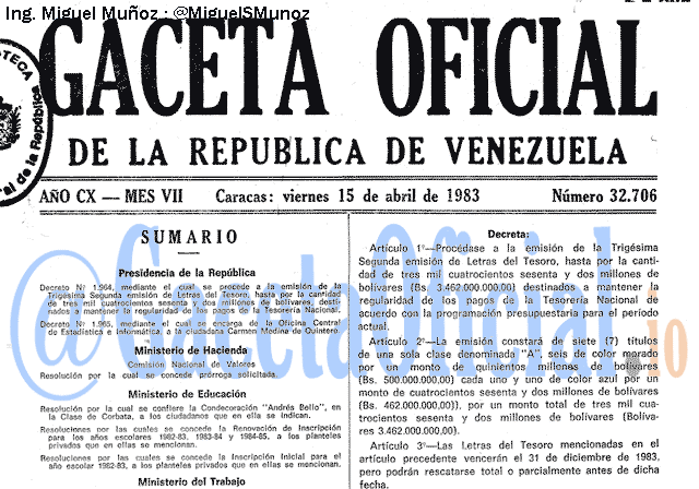 Gaceta Oficial 32706 del 15 Abril 1983