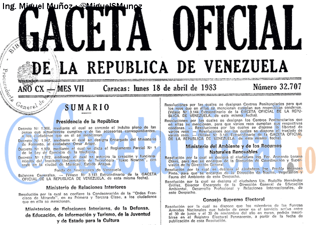 Gaceta Oficial 32707 del 18 Abril 1983