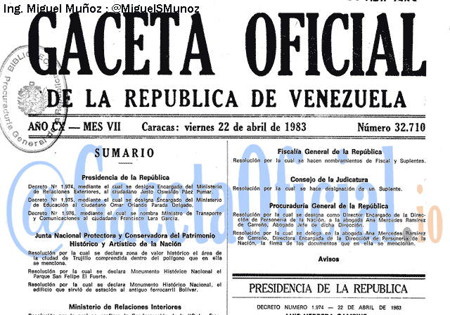 Gaceta Oficial 32710 del 22 Abril 1983