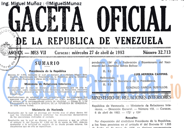 Gaceta Oficial 32713 del 27 Abril 1983