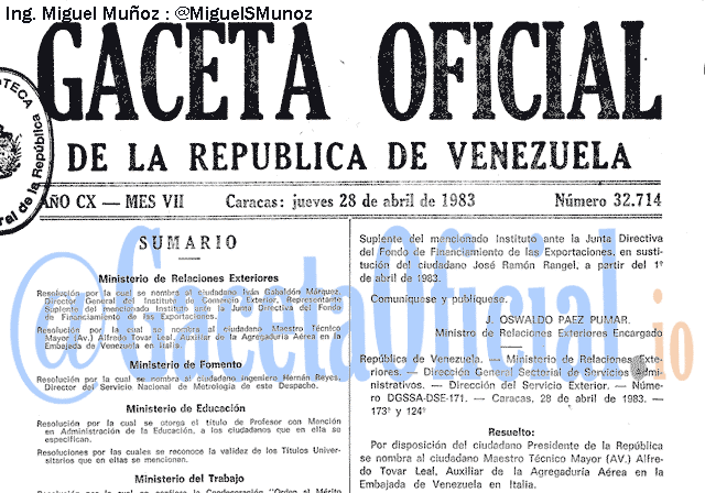 Gaceta Oficial 32714 del 28 Abril 1983