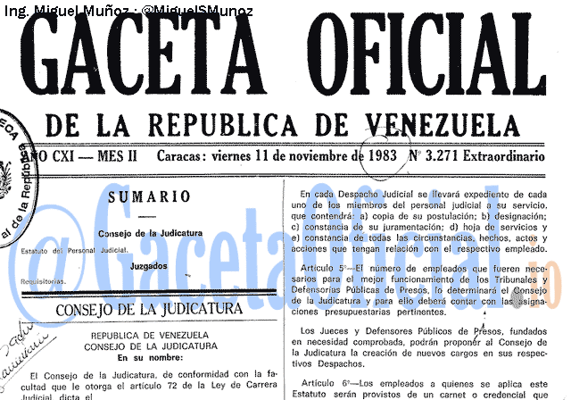 Gaceta Oficial 3271 del 11 Noviembre 1983