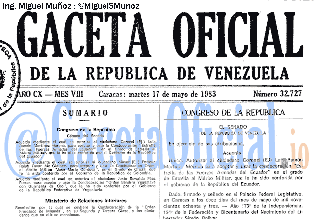 Gaceta Oficial 32727 del 17 Mayo 1983
