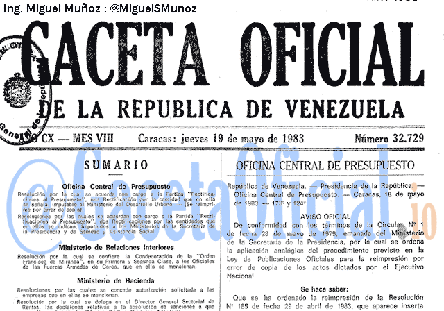 Gaceta Oficial 32729 del 19 Mayo 1983