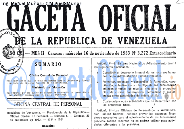 Gaceta Oficial 3272 del 16 Noviembre 1983