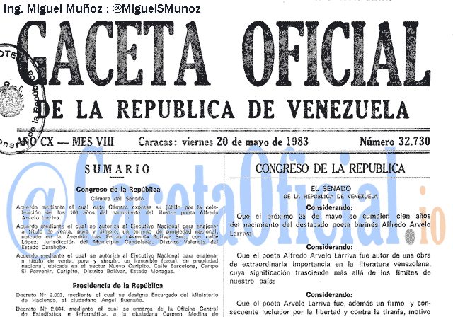 Gaceta Oficial 32730 del 20 Mayo 1983