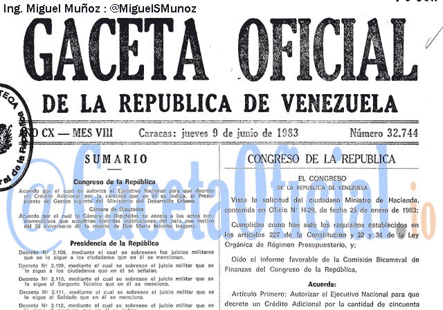 Gaceta Oficial 32744 del 9 Junio 1983