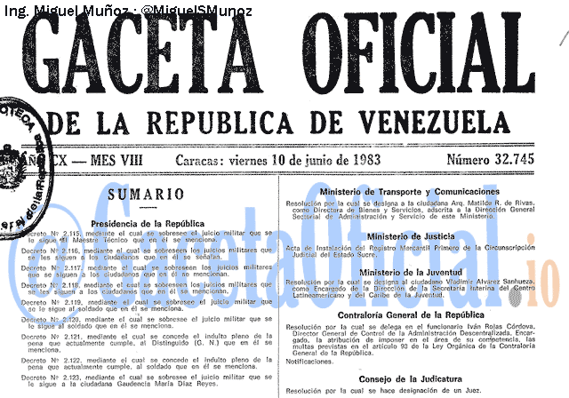 Gaceta Oficial 32745 del 10 Junio 1983