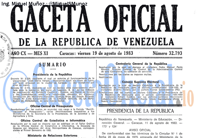 Gaceta Oficial 32793 del 19 Agosto 1983