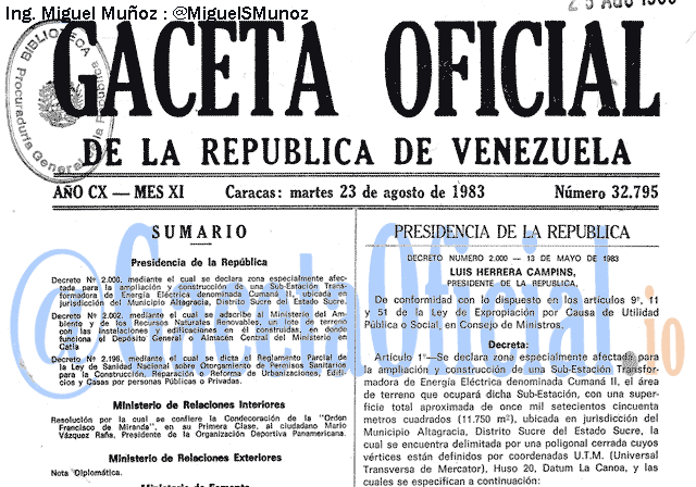 Gaceta Oficial 32795 del 23 Agosto 1983