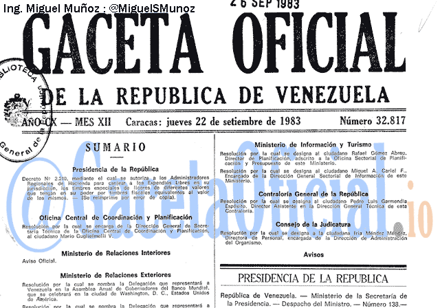 Gaceta Oficial 32817 del 22 Septiembre 1983