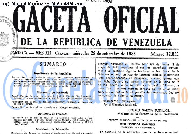Gaceta Oficial 32821 del 28 Septiembre 1983