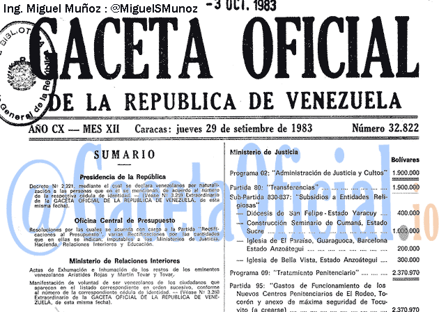 Gaceta Oficial 32822 del 29 Septiembre 1983