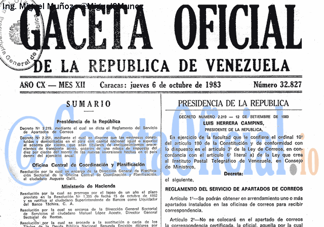 Gaceta Oficial 32827 del 6 Octubre 1983