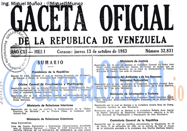 Gaceta Oficial 32831 del 13 Octubre 1983