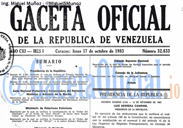 Gaceta Oficial 32833 del 17 Octubre 1983