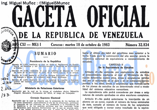 Gaceta Oficial 32834 del 18 Octubre 1983