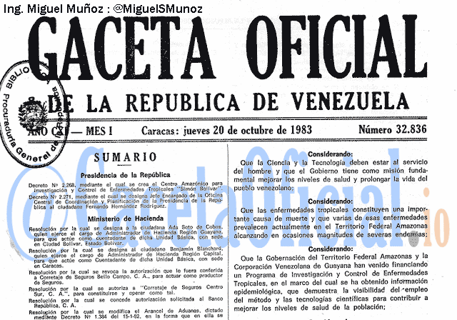Gaceta Oficial 32836 del 20 Octubre 1983