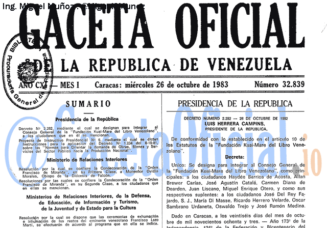 Gaceta Oficial 32839 del 26 Octubre 1983