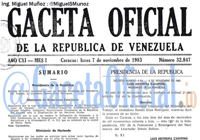 Gaceta Oficial 32847 del 7 Noviembre 1983