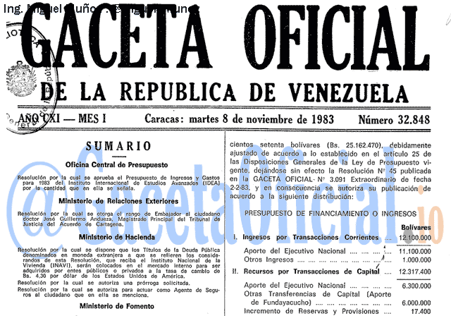 Gaceta Oficial 32848 del 8 Noviembre 1983