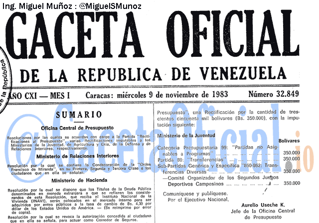 Gaceta Oficial 32849 del 9 Noviembre 1983