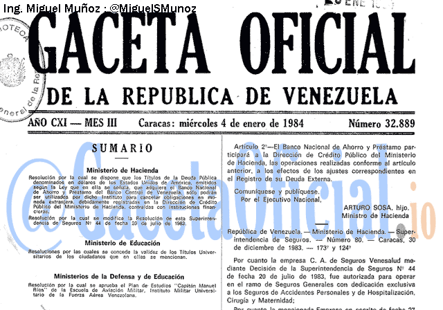 Gaceta Oficial 32889 del 4 Enero 1984