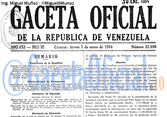 Gaceta Oficial 32890 del 5 Enero 1984