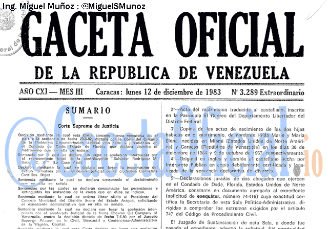 Gaceta Oficial 3289 del 12 Diciembre 1983