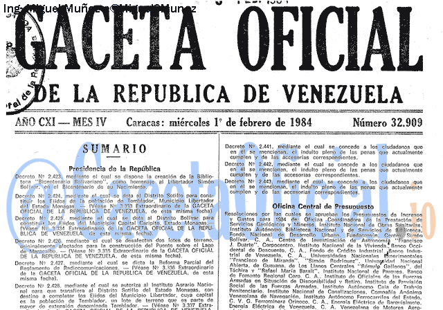 Gaceta Oficial 32909 del 1 Febrero 1984
