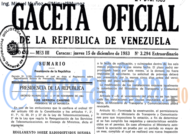 Gaceta Oficial 3294 del 15 Diciembre 1983