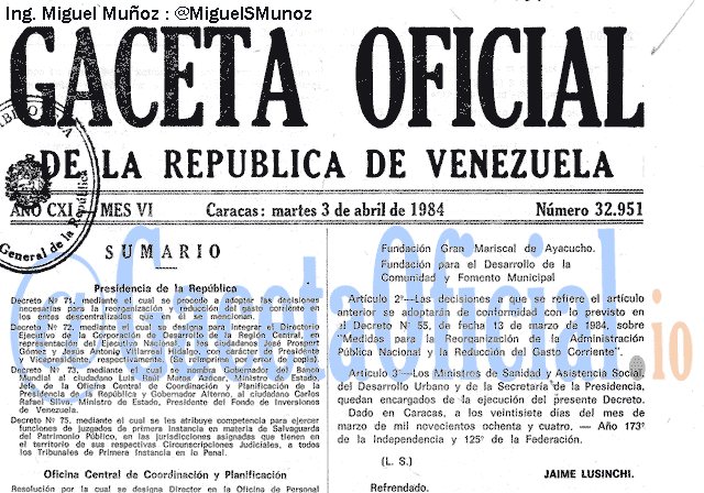 Gaceta Oficial 32951 del 3 Abril 1984