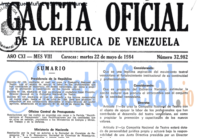 Gaceta Oficial 32982 del 22 Mayo 1984
