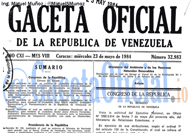Gaceta Oficial 32983 del 23 Mayo 1984