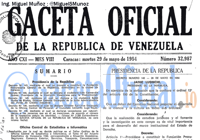 Gaceta Oficial 32987 del 29 Mayo 1984