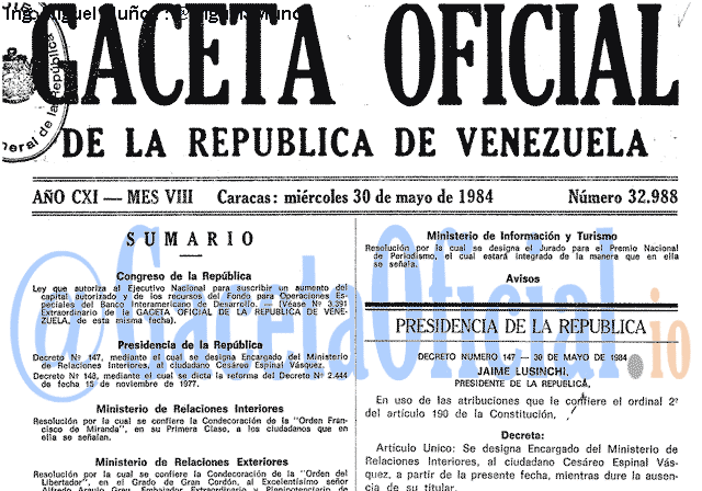 Gaceta Oficial 32988 del 30 Mayo 1984
